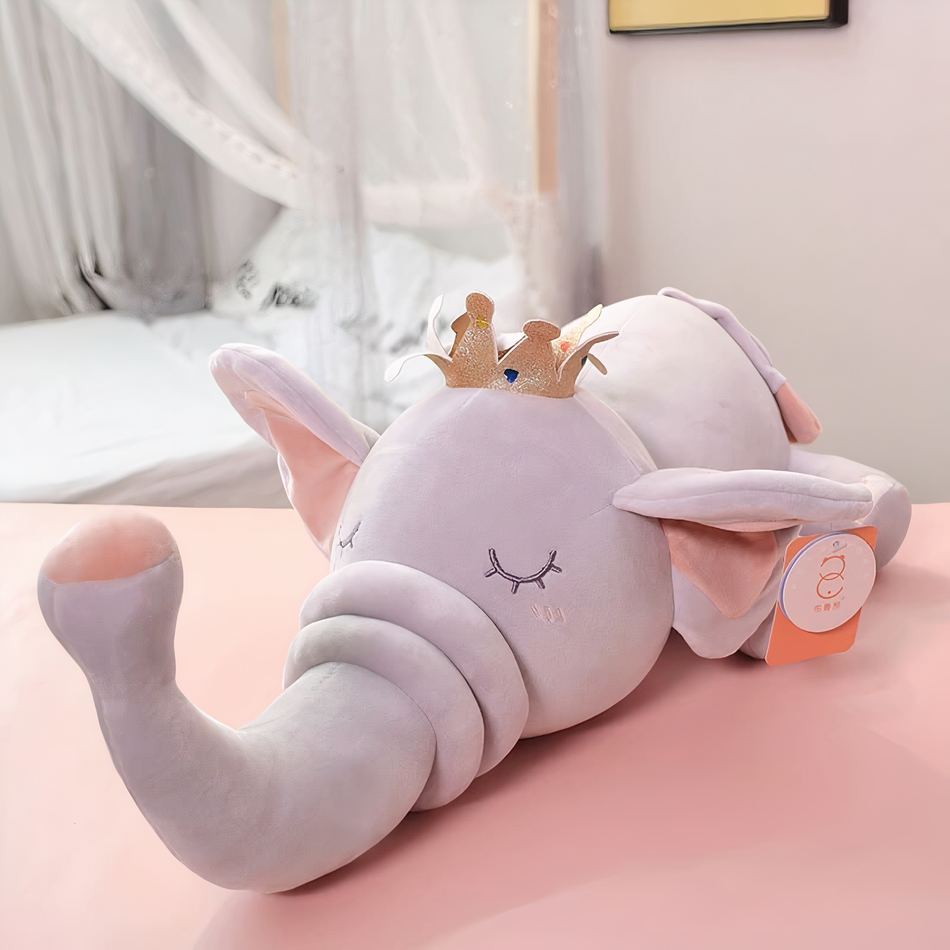 Peluche éléphant roi couronné doux pour enfant rêver