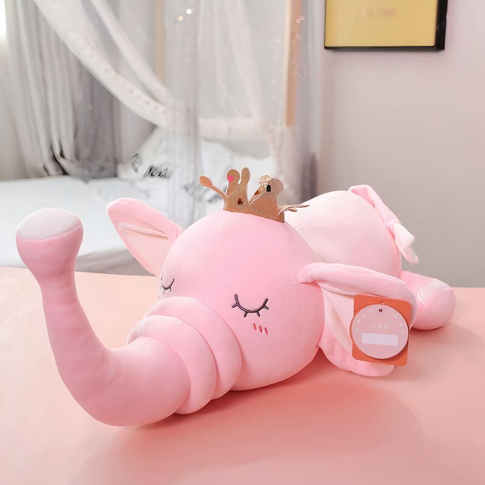 Peluche éléphant roi couronné doux pour enfant rêver