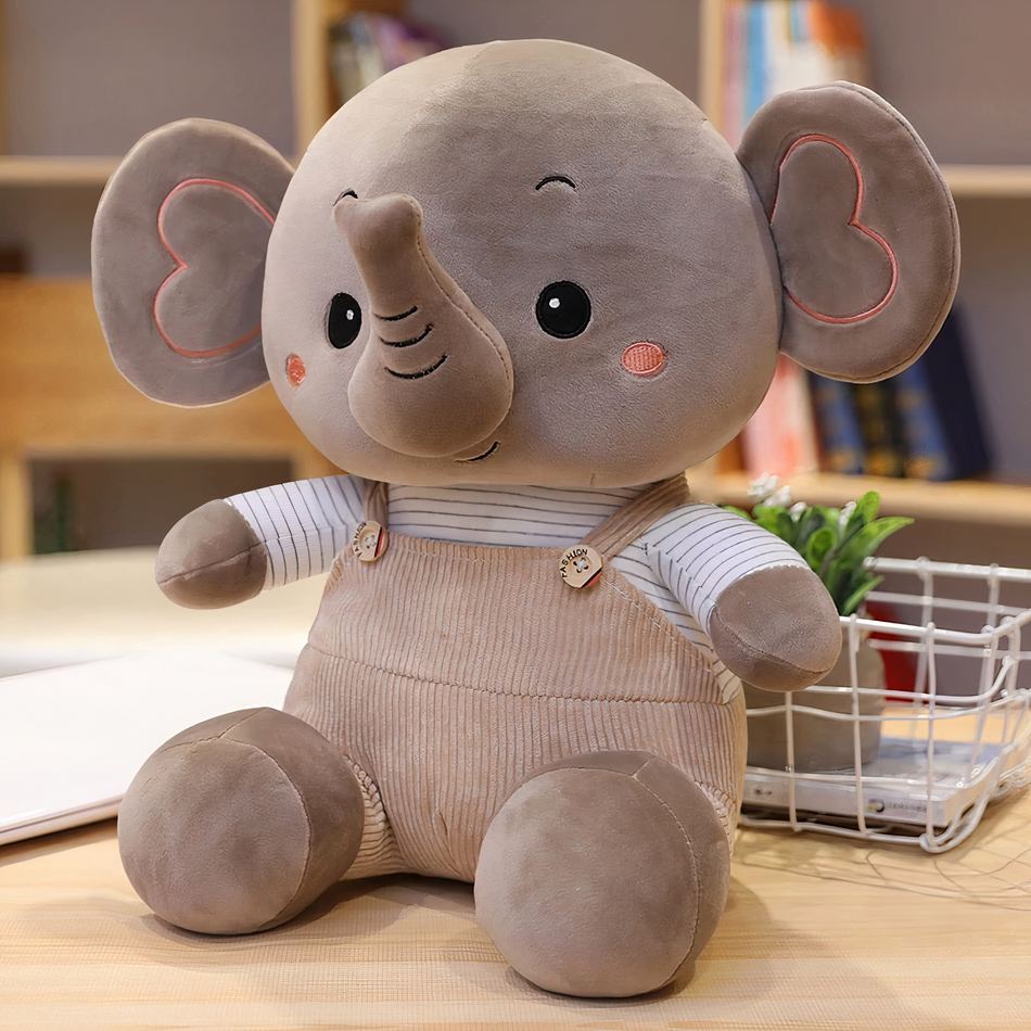 Peluche éléphant salopette colorée douce enfant cadeau
