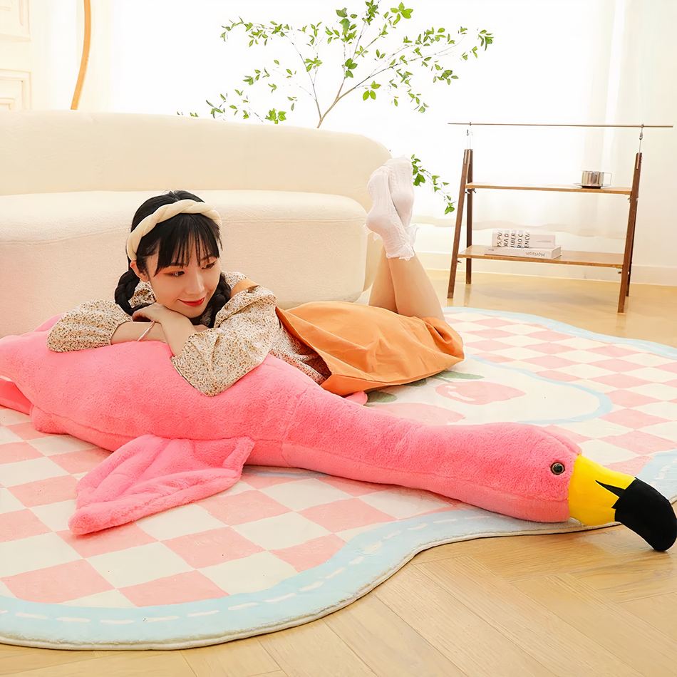 Peluche flamant rose blanc géant doux déco chambre
