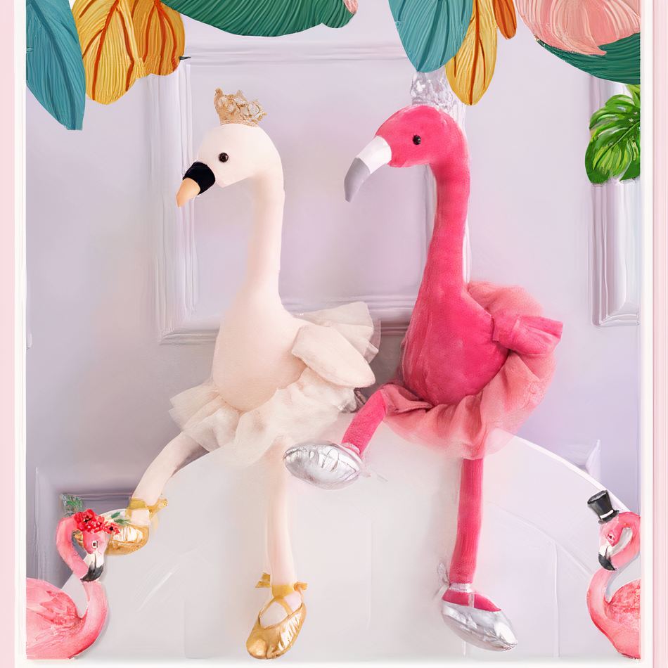 Peluche flamant rose blanche douce élégante déco chambre