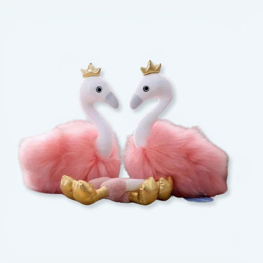 Peluche flamant rose doux à longs poils exotique