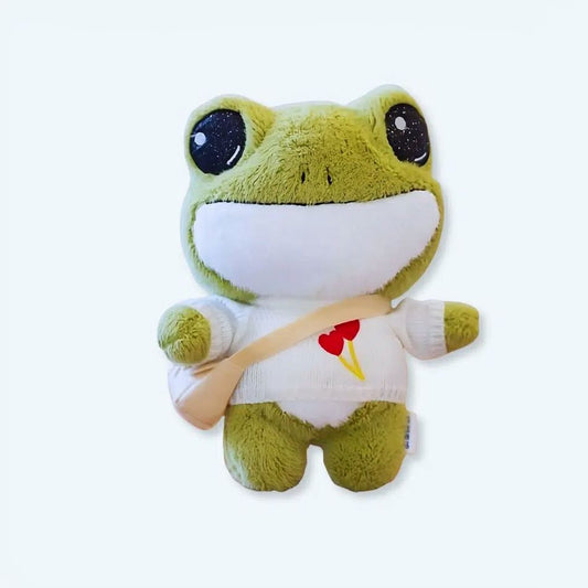 Peluche grenouille verte douce avec pull hiver câlin