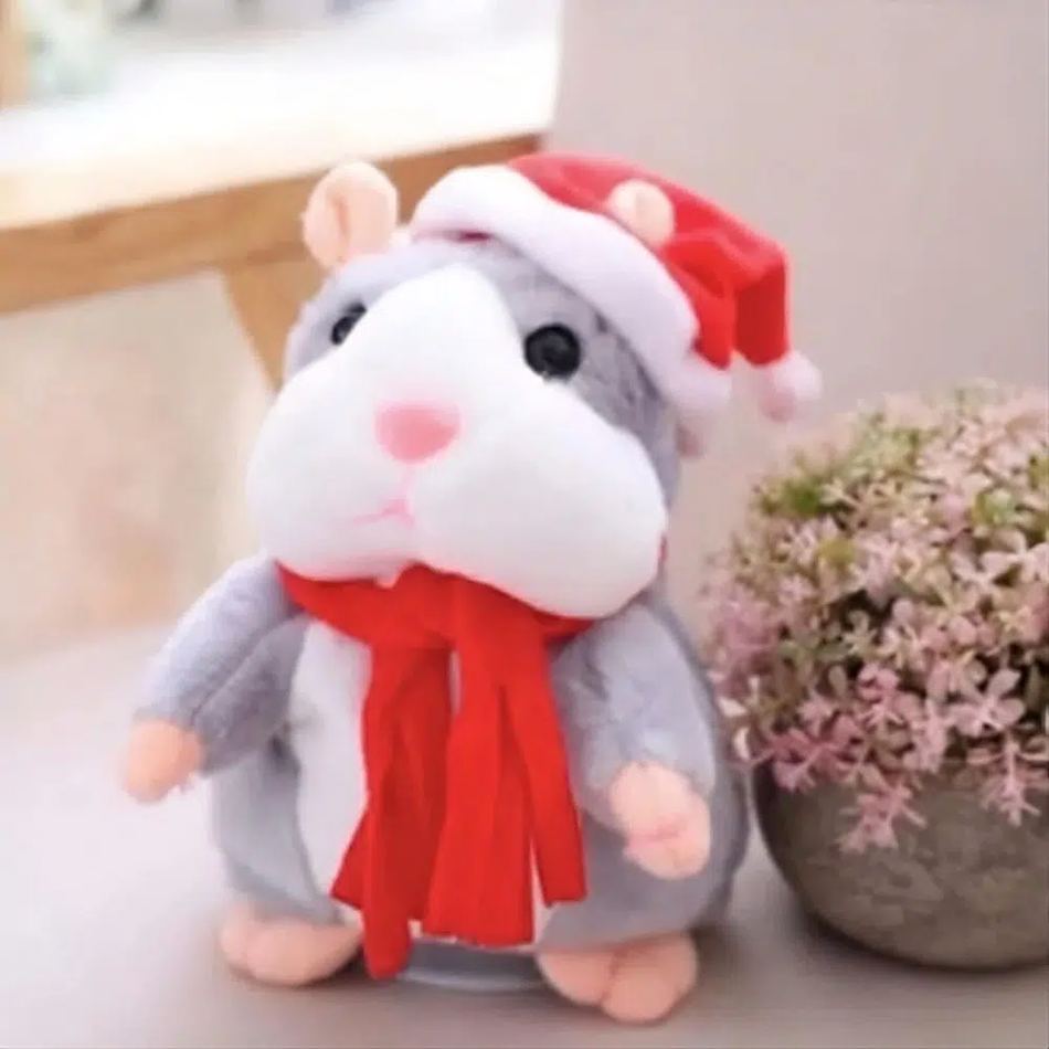 Peluche hamster gris Noël doux interactif câlin hiver