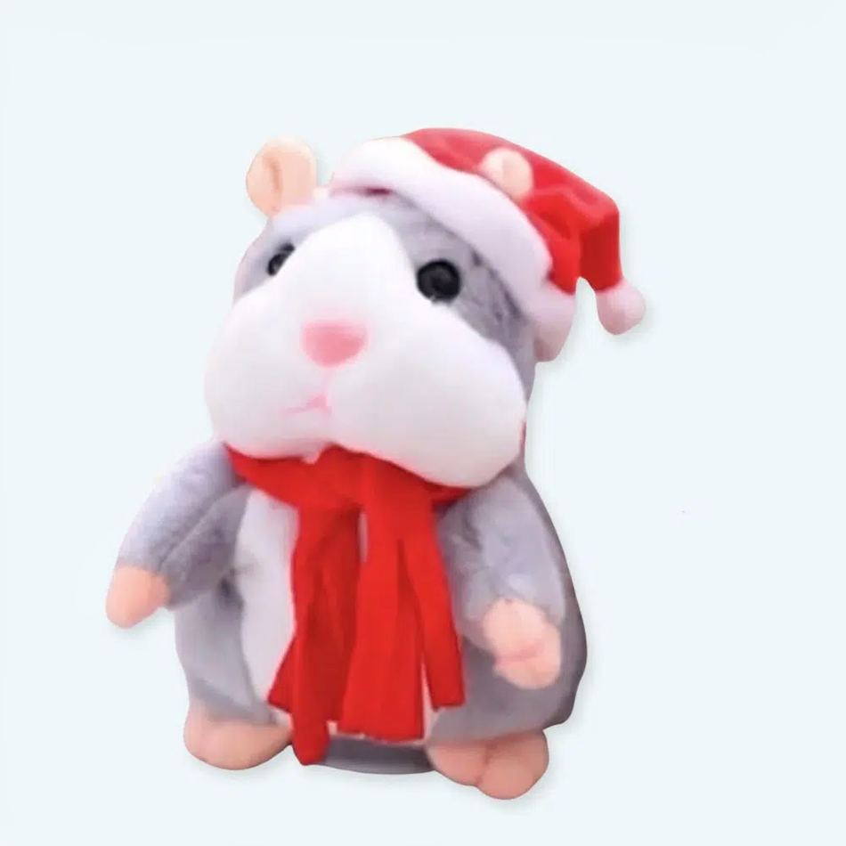 Peluche hamster gris Noël doux interactif câlin hiver