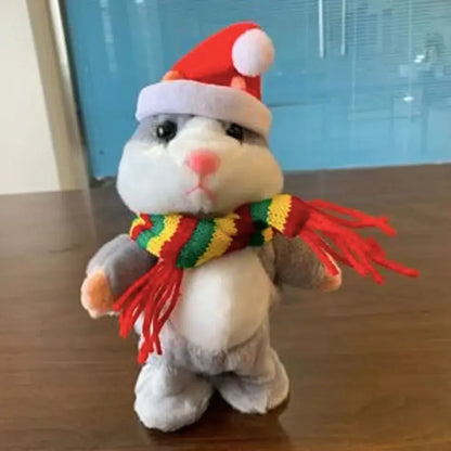 Peluche hamster Noël gris interactif doux chaleureux