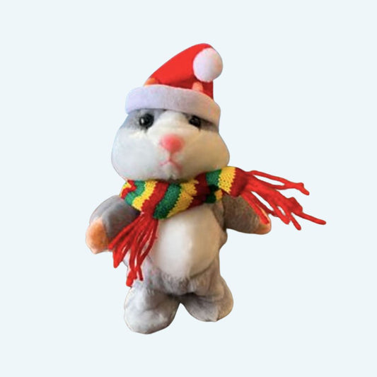 Peluche hamster Noël gris interactif doux chaleureux