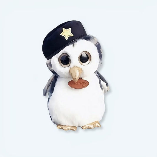 Peluche hibou militaire gris doux décor chambre enfant