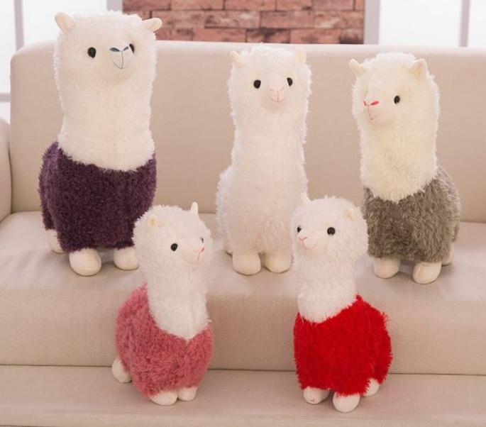 Peluche lama alpaga rouge doux animal câlin déco