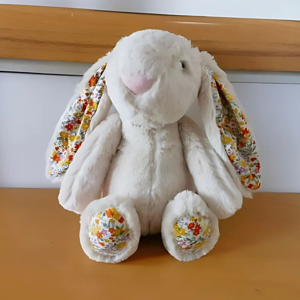 Peluche lapin doux oreilles fleuries printemps enfant