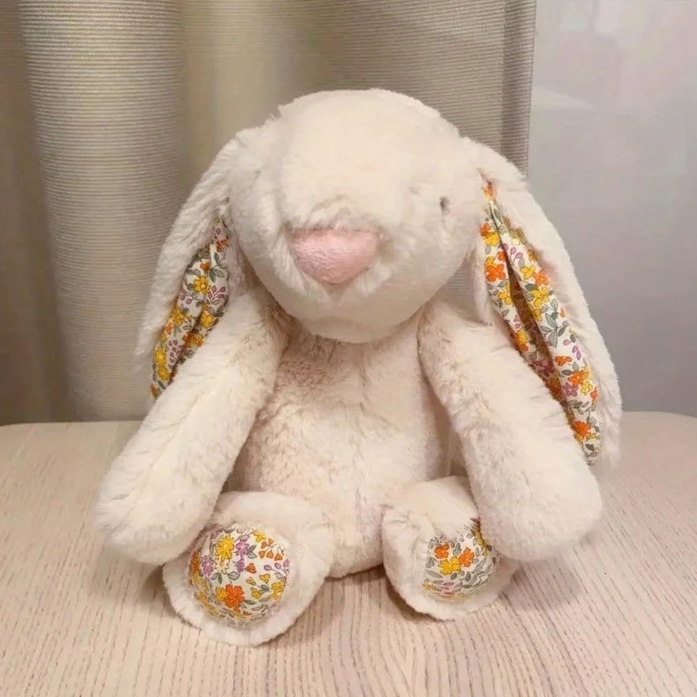 Peluche lapin doux oreilles fleuries printemps enfant