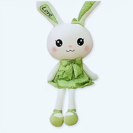 Peluche lapin géante robe verte douce câline enfant