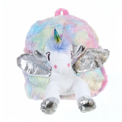 Peluche licorne argenté sac à dos magique doux enfant