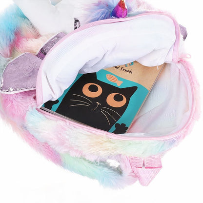 Peluche licorne argenté sac à dos magique doux enfant