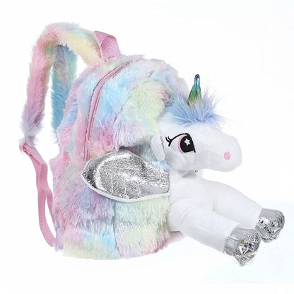 Peluche licorne argenté sac à dos magique doux enfant