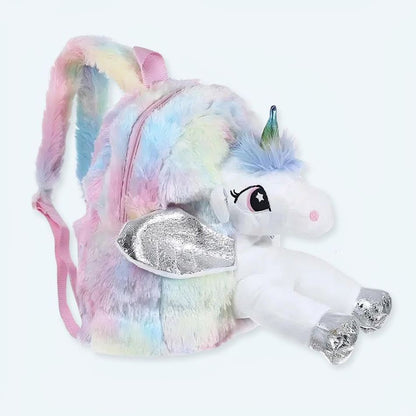 Peluche licorne argenté sac à dos magique doux enfant