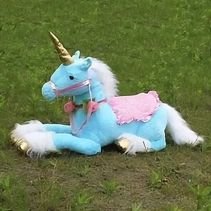 Peluche licorne cheval bleu géant doux enfant rêve