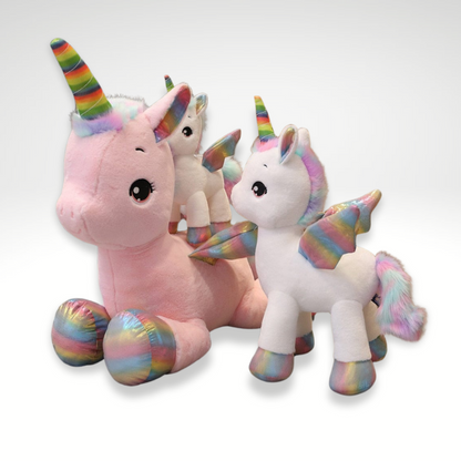 Peluche licorne douce avec sa corne multi-couleur