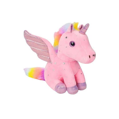 Peluche licorne magique ailes brillantes douce câline