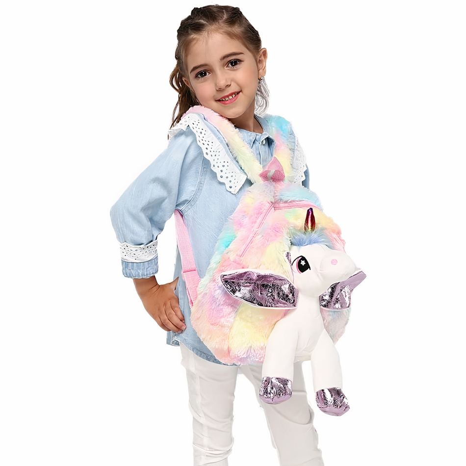 Peluche licorne multicolore sac à dos doux enfant rêve