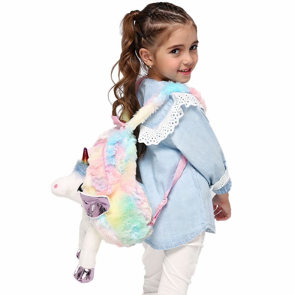 Peluche licorne multicolore sac à dos doux enfant rêve