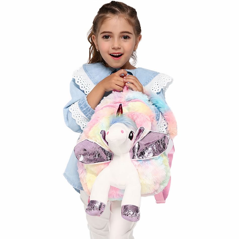 Peluche licorne multicolore sac à dos doux enfant rêve