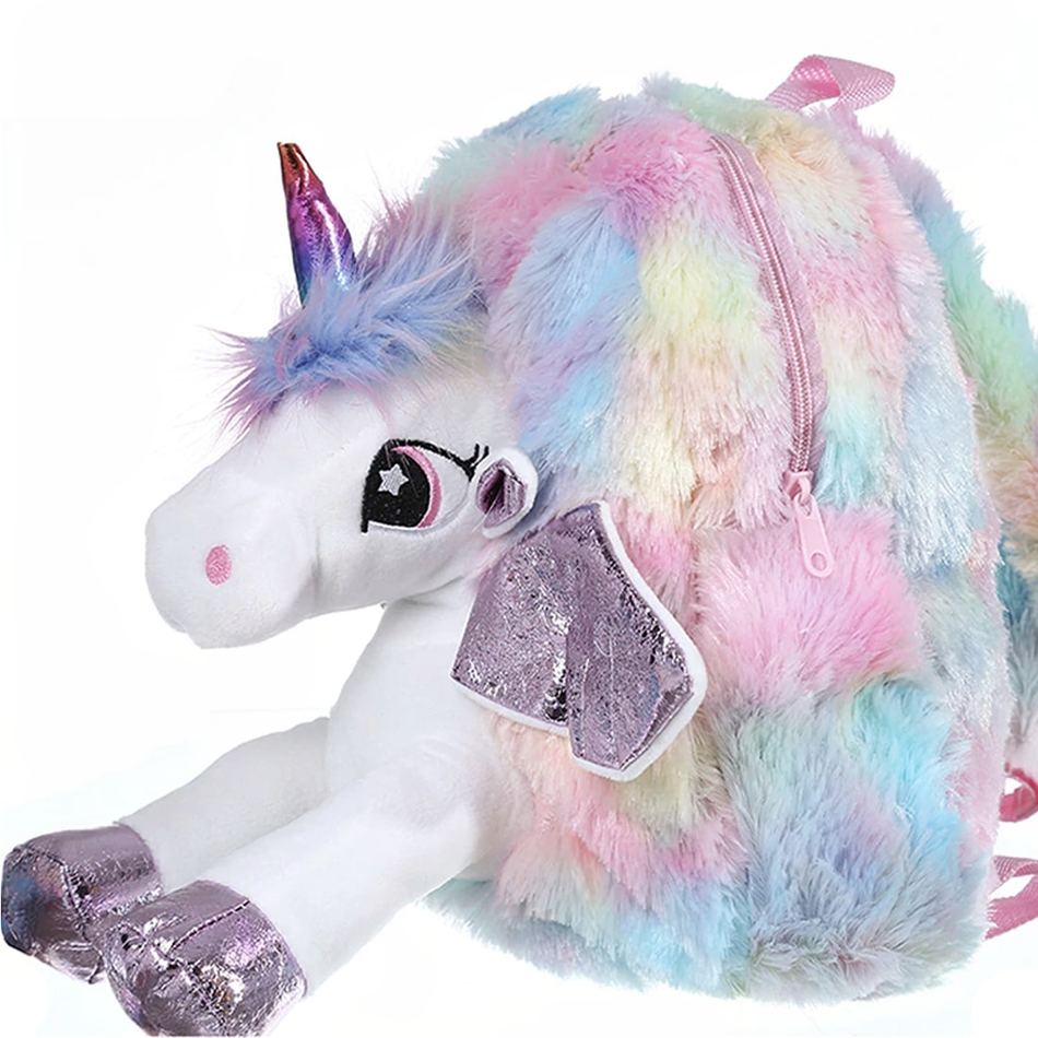 Peluche licorne multicolore sac à dos doux enfant rêve