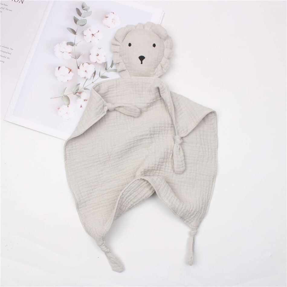 Peluche lion mousseline coton doux enfant câlin jungle