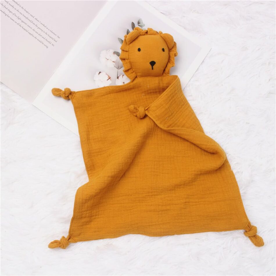 Peluche lion mousseline coton doux enfant câlin jungle