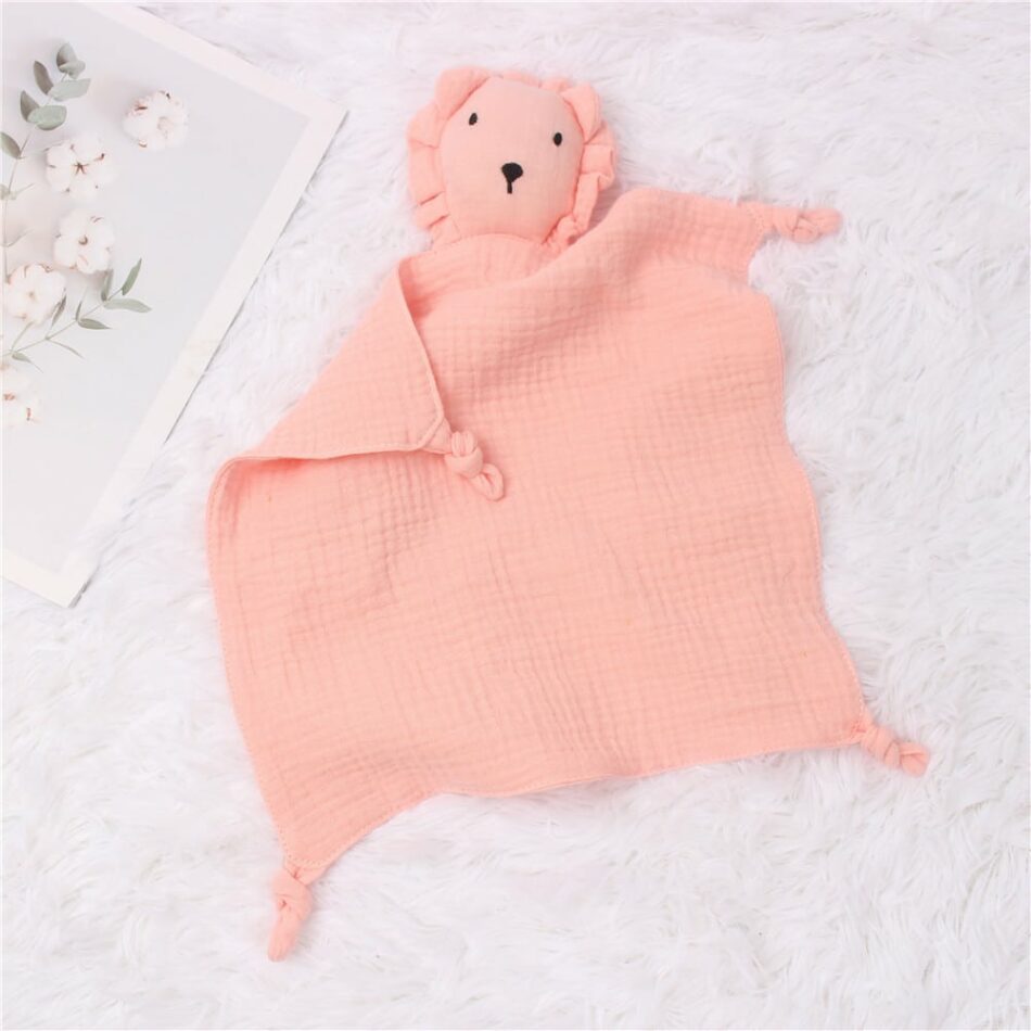 Peluche lion mousseline coton doux enfant câlin jungle