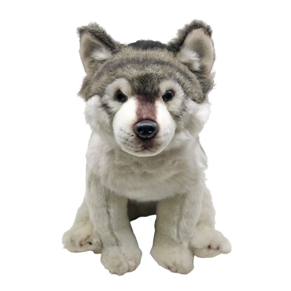 Peluche loup assis doux gris câlin hiver enfant