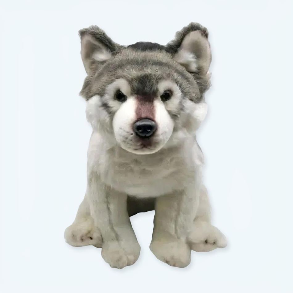 Peluche loup assis doux gris câlin hiver enfant