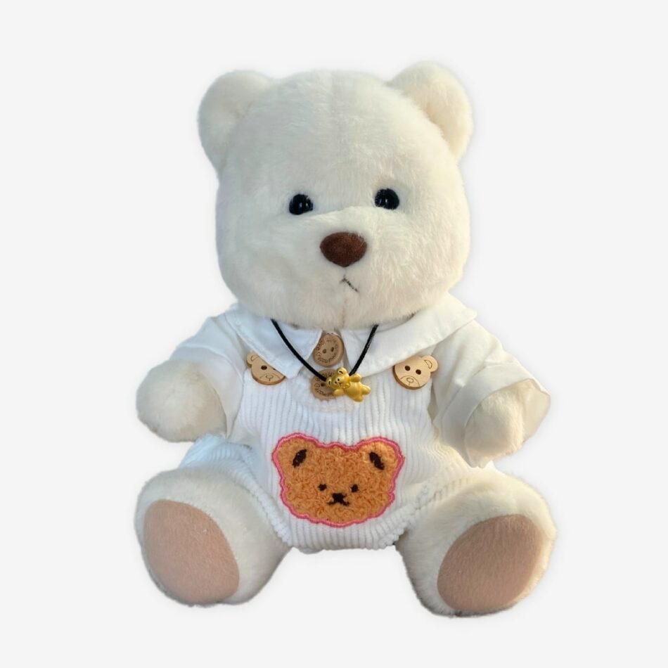 Peluche ours articulé fait main blanche douce enfant
