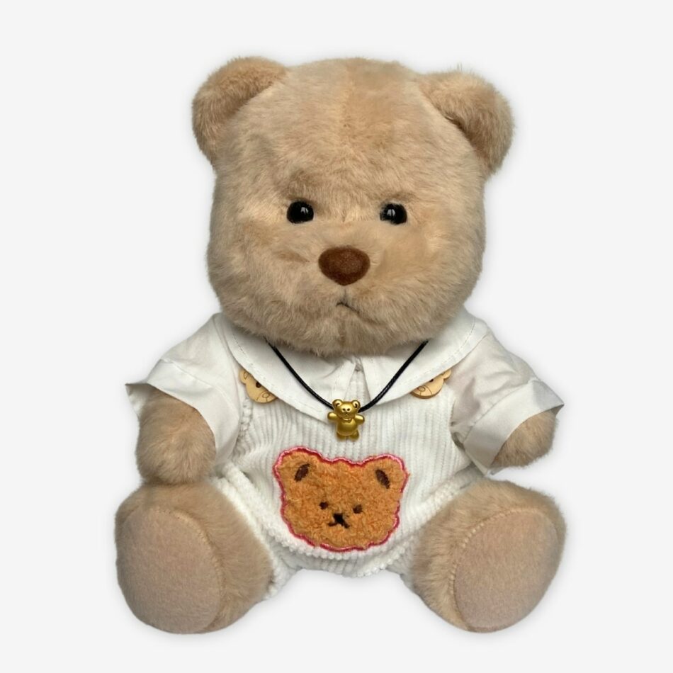 Peluche ours articulé fait main blanche douce enfant