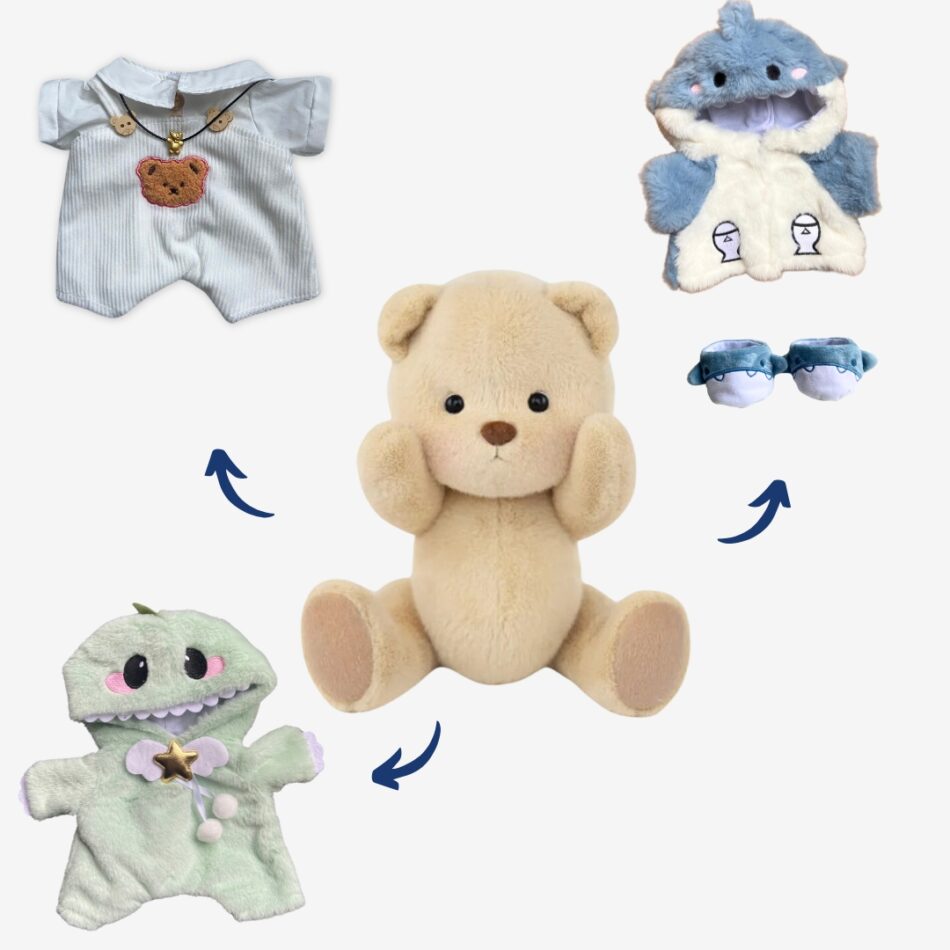 Peluche ours articulé fait main blanche douce enfant