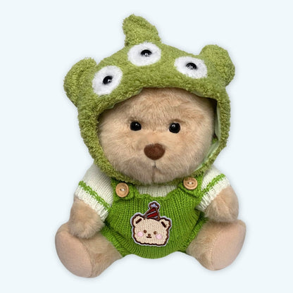 Peluche ours articulé fait main en alien vert doux