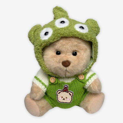 Peluche ours articulé fait main en alien vert doux
