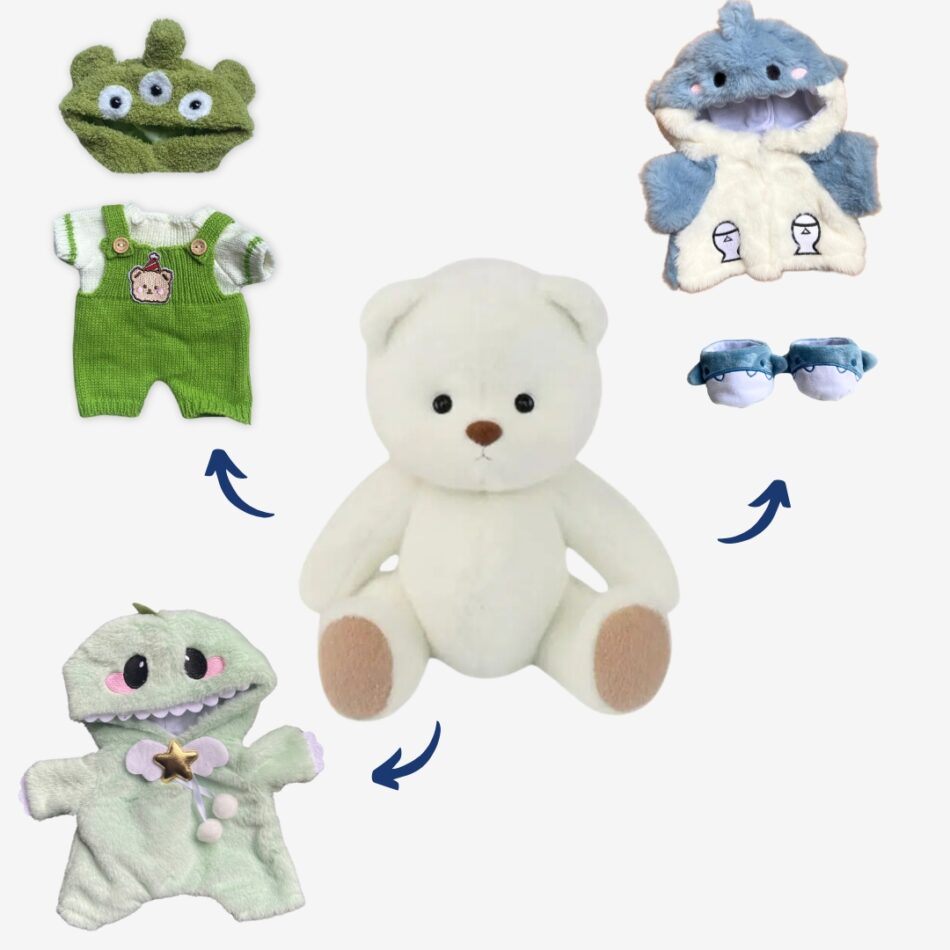 Peluche ours articulé fait main en alien vert doux