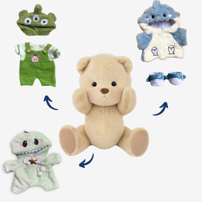 Peluche ours articulé fait main en alien vert doux