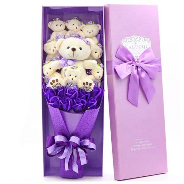 Peluche ours bouquet fleurs doux cadeau romantique