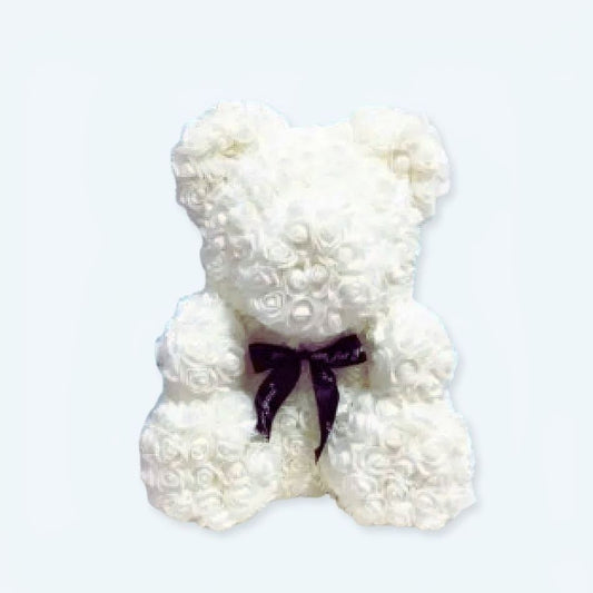 Peluche ours fleurs blanche douce câlin décor naturel
