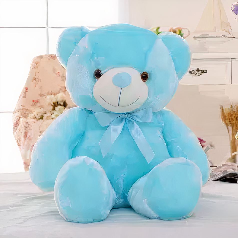 Peluche ours oreiller LED bleu doux lumineux nuit