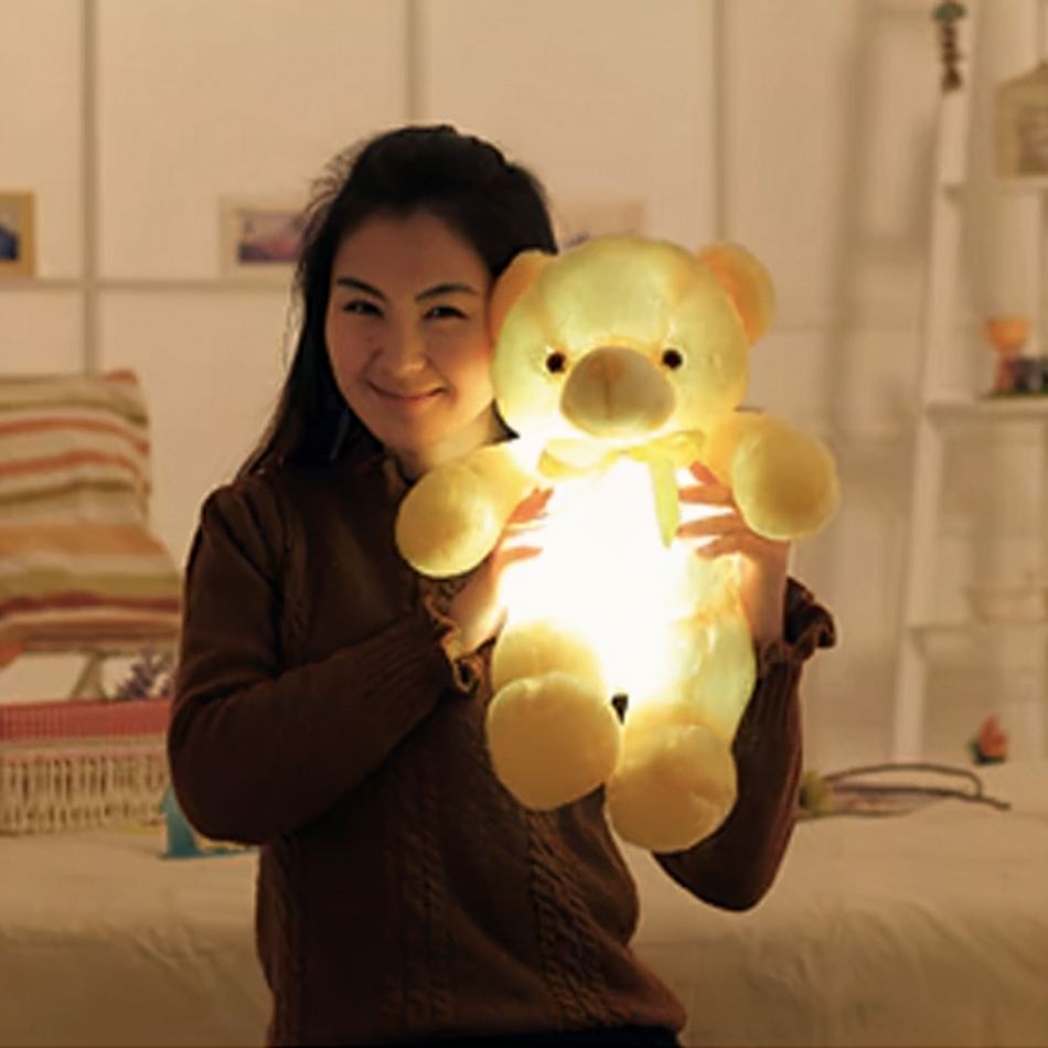 Peluche ours oreiller lumineux jaune doux lumineux nuit