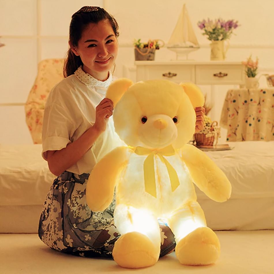 Peluche ours oreiller lumineux jaune doux lumineux nuit