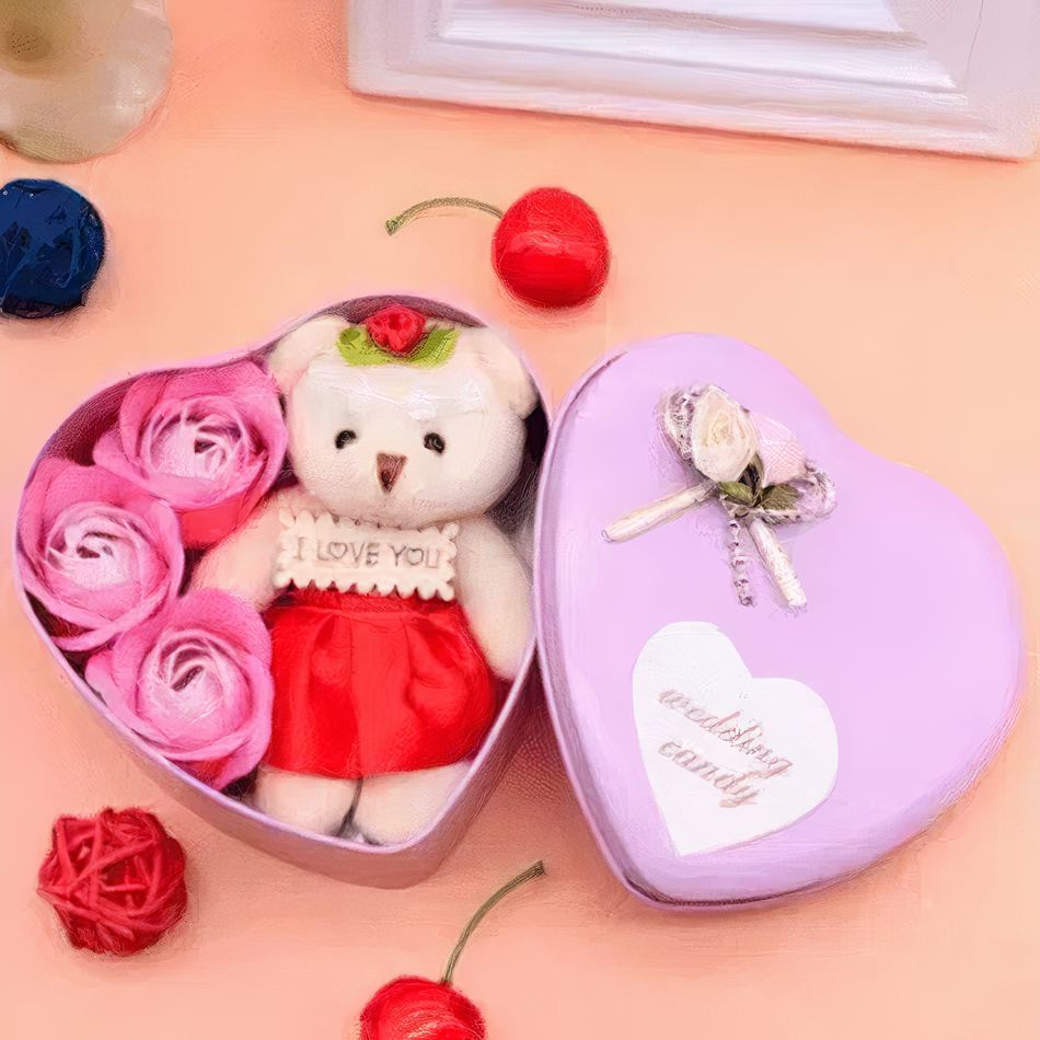Peluche ours rose doux coffret cadeau romantique