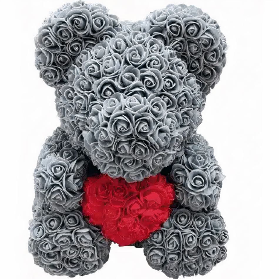 Peluche ours rose grise douce câline enfant chambre