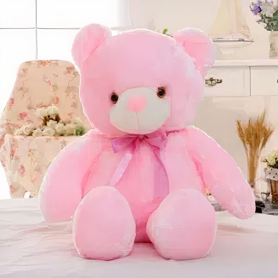 Peluche ours rose lumineux LED douce nuit apaisante