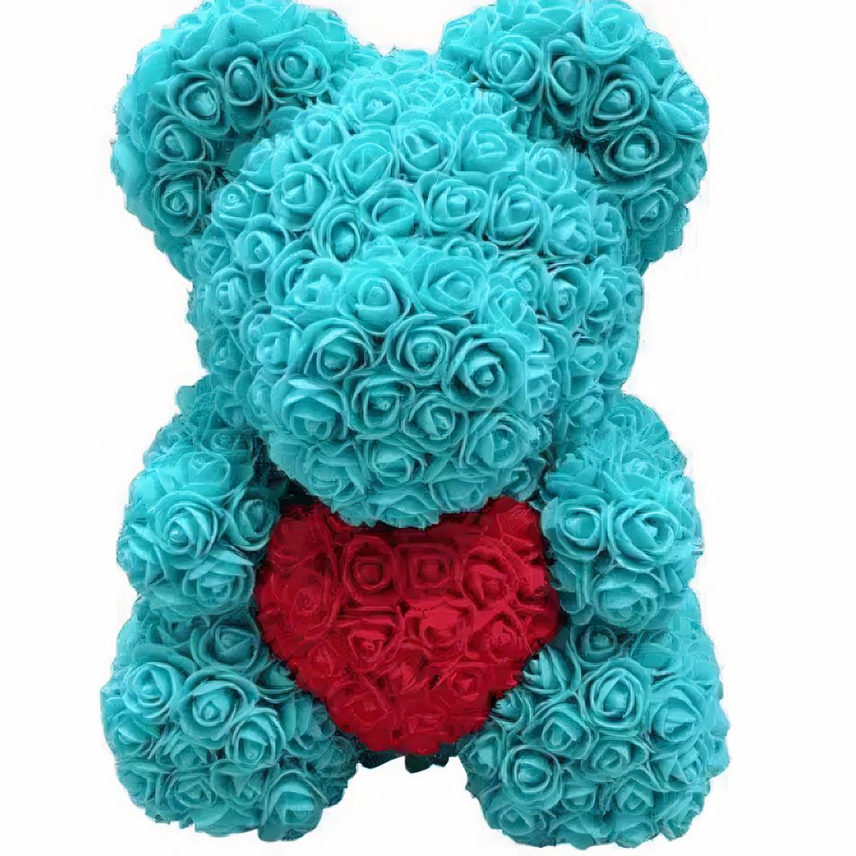 Peluche ours turquoise roses douce câline enfant cadeau