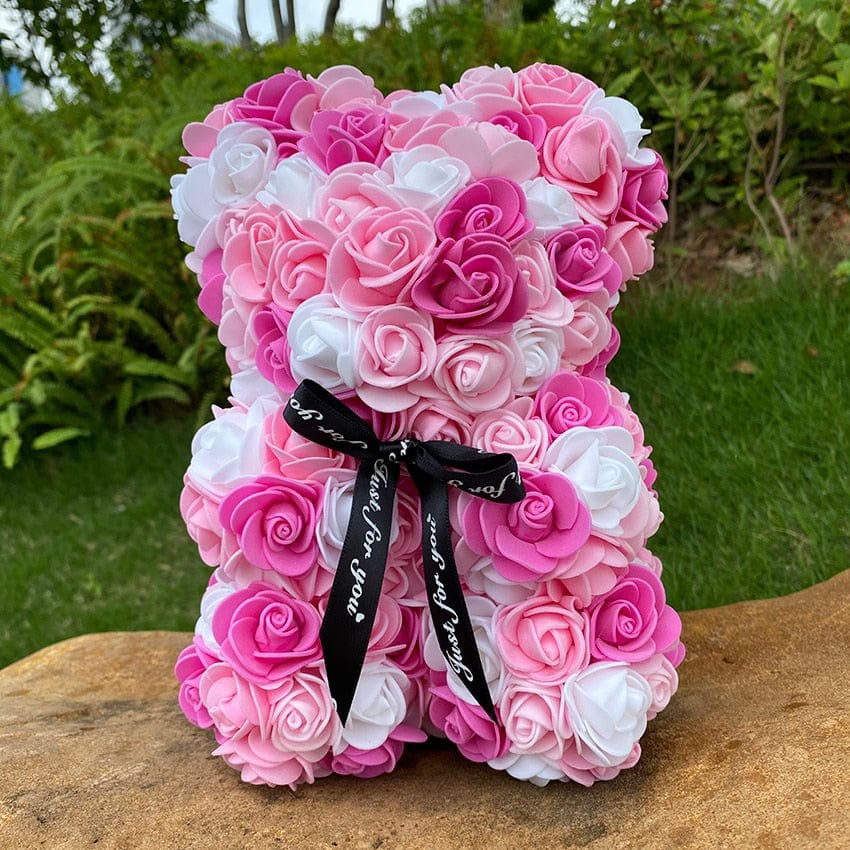 Peluche ourson en rose bicolore Saint-Valentin