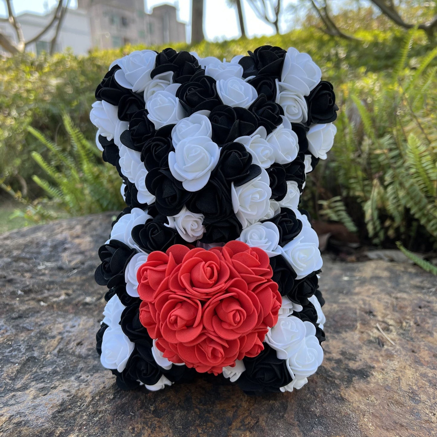 Peluche ourson en rose cœur bicolore Saint-Valentin